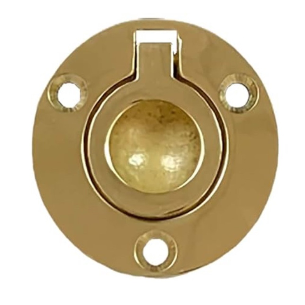 1 Solid Brass Flush Ring Pull Round, 1-1/2", Polished BrassFlush Pull Handle